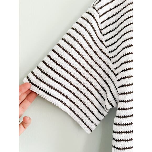 Madewell | NWT Embroidered Boxy Knit Tee in Stripe in Cream | Sz S - Picture 4 of 9